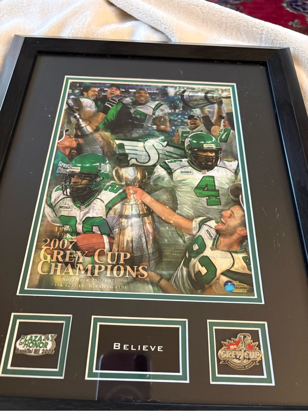 2007 Grey Cup Champions Framed Poster - Green